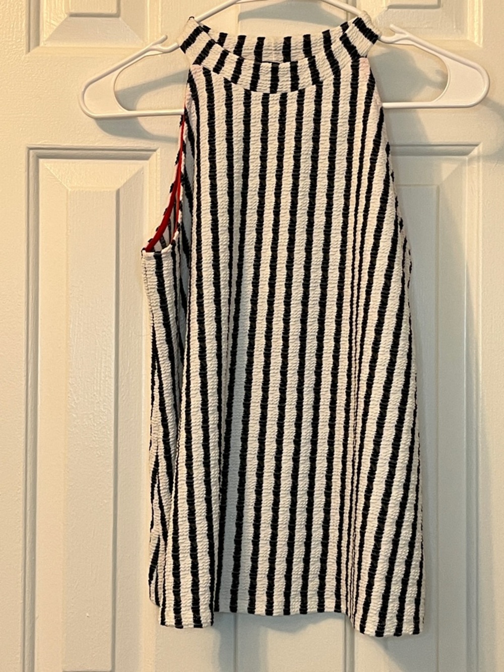 W5 Anthropologie Sleeveless Blouse Tank High Neck Black White Stripe Size S